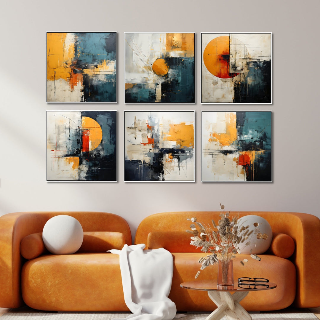 Blue and Yellow Color Blocks Gallery Wall - 6 Piece Canvas Set