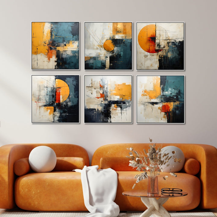 Blue and Yellow Color Blocks Gallery Wall - 6 Piece Canvas Set