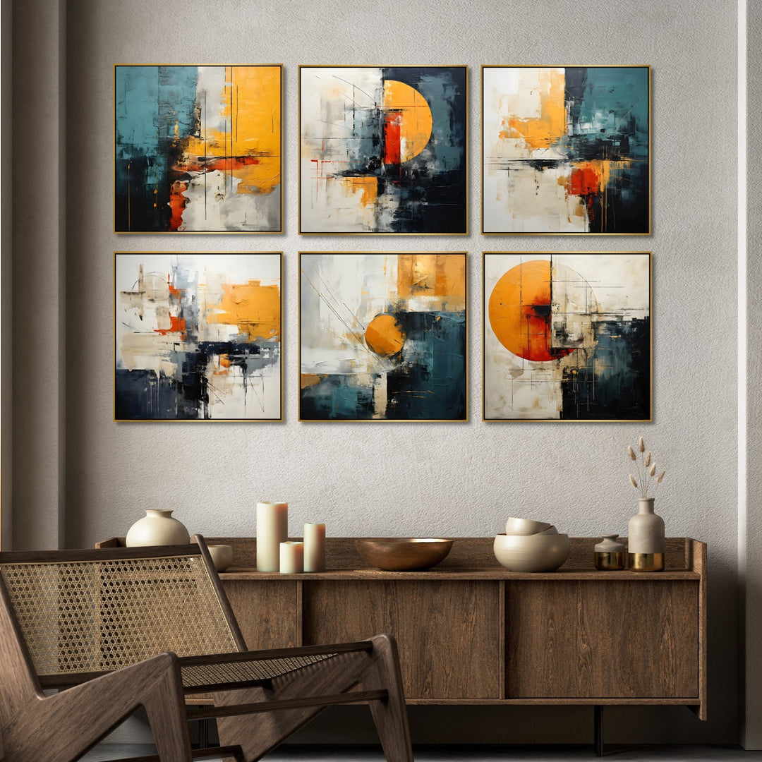 Blue and Yellow Color Blocks Gallery Wall - 6 Piece Canvas Set