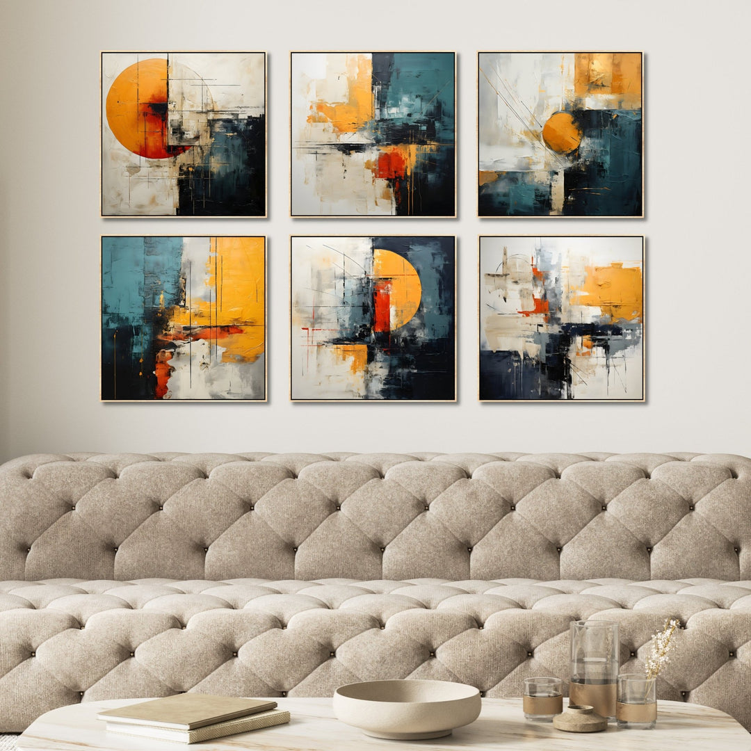 Blue and Yellow Color Blocks Gallery Wall - 6 Piece Canvas Set