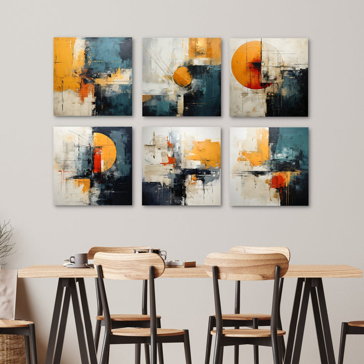 Blue and Yellow Color Blocks Gallery Wall - 6 Piece Canvas Set