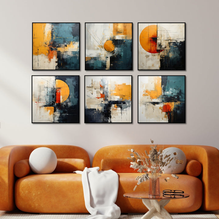 Blue and Yellow Color Blocks Gallery Wall - 6 Piece Canvas Set