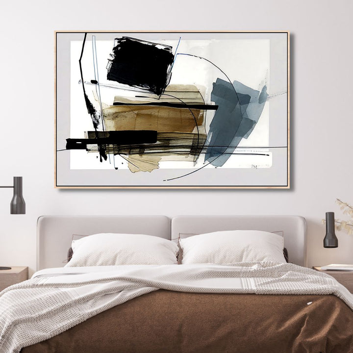Blue, Gold, Black and Gray Abstract Canvas Wall Art - Designity Art
