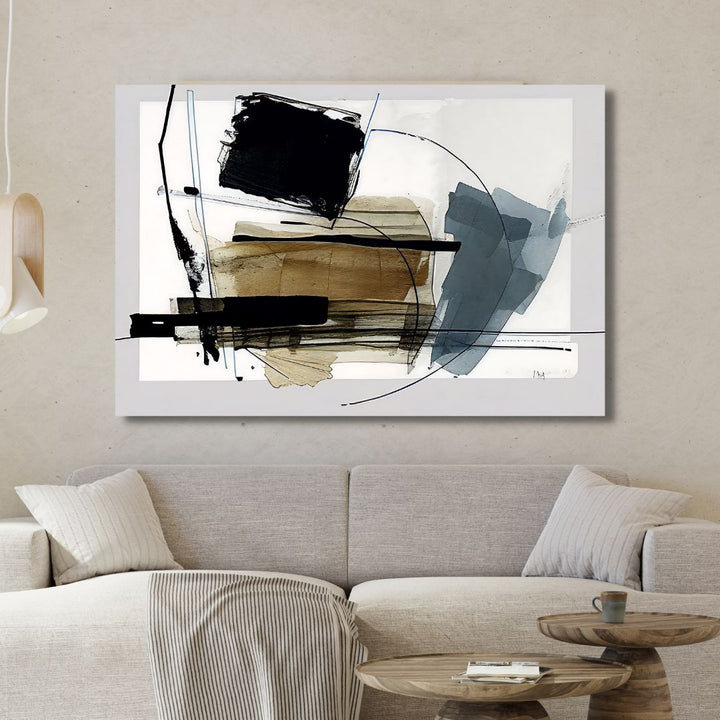 Blue, Gold, Black and Gray Abstract Canvas Wall Art - Designity Art