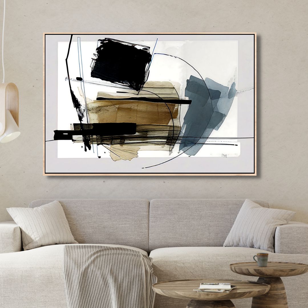 Blue, Gold, Black and Gray Abstract Canvas Wall Art - Designity Art