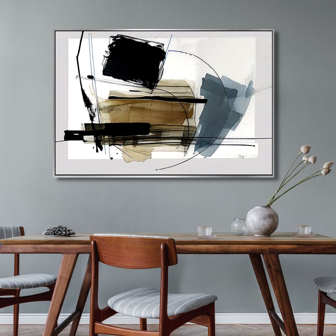 Blue, Gold, Black and Gray Abstract Canvas Wall Art - Designity Art