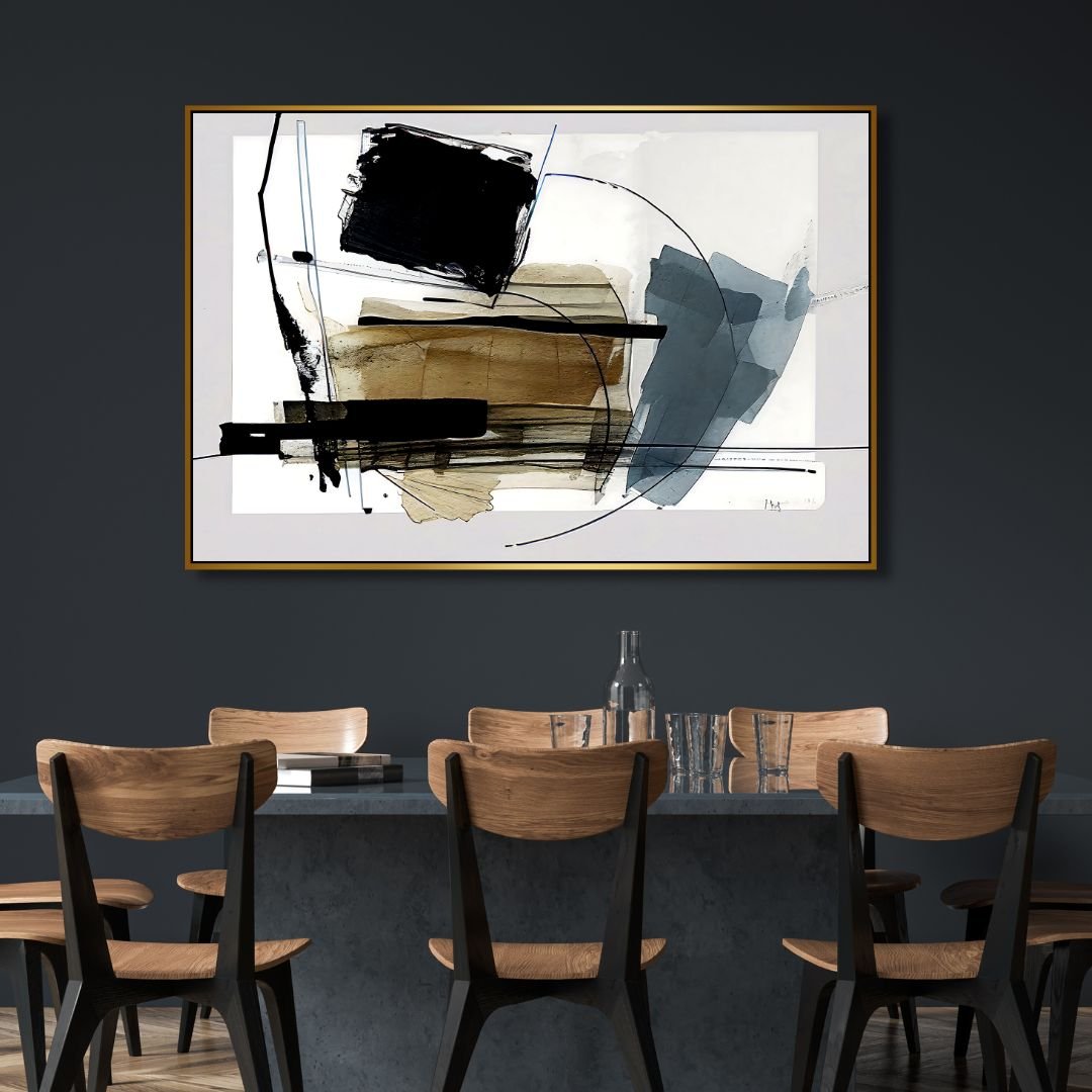 Blue, Gold, Black and Gray Abstract Canvas Wall Art - Designity Art