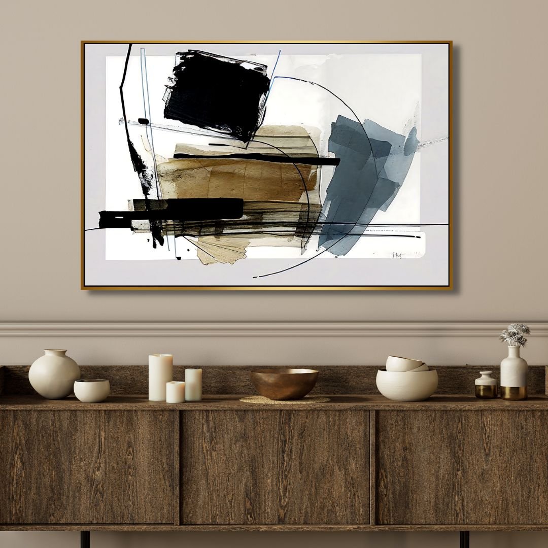 Blue, Gold, Black and Gray Abstract Canvas Wall Art - Designity Art