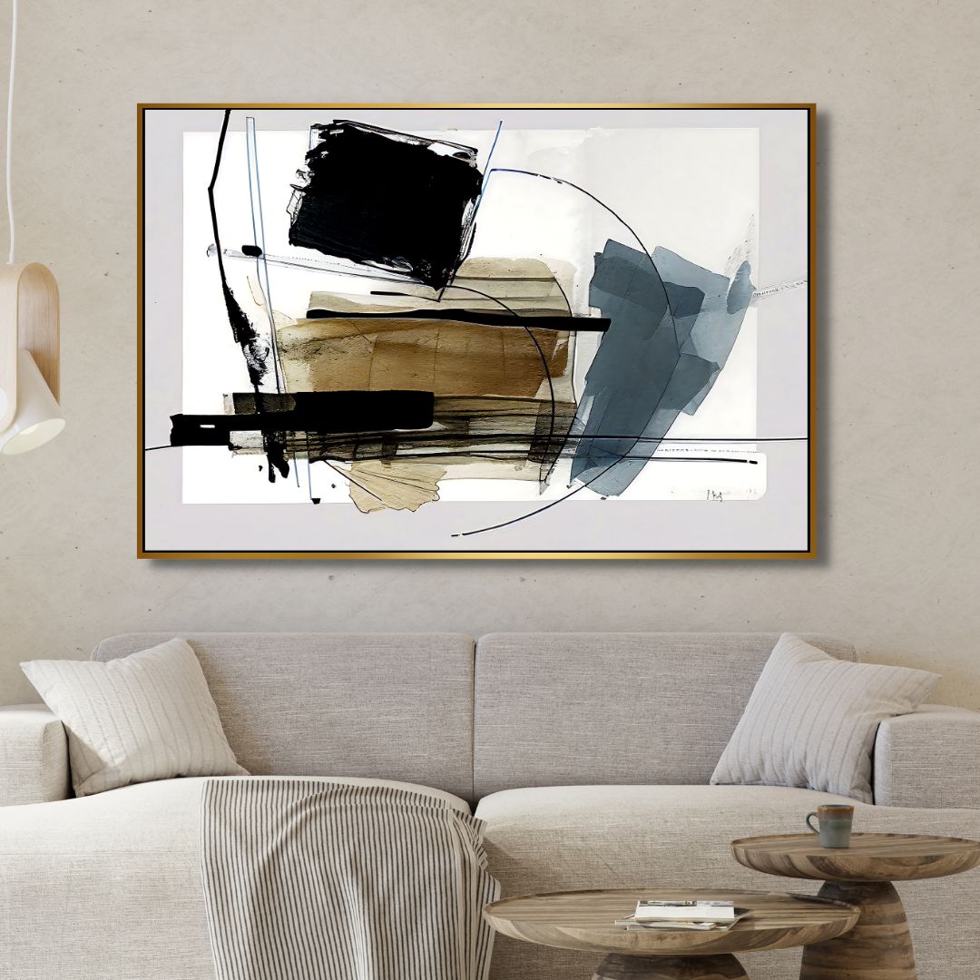 Blue, Gold, Black and Gray Abstract Canvas Wall Art - Designity Art