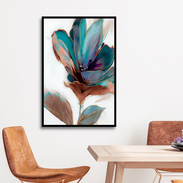 Blue Green Flowers Abstract Canvas Wall Art