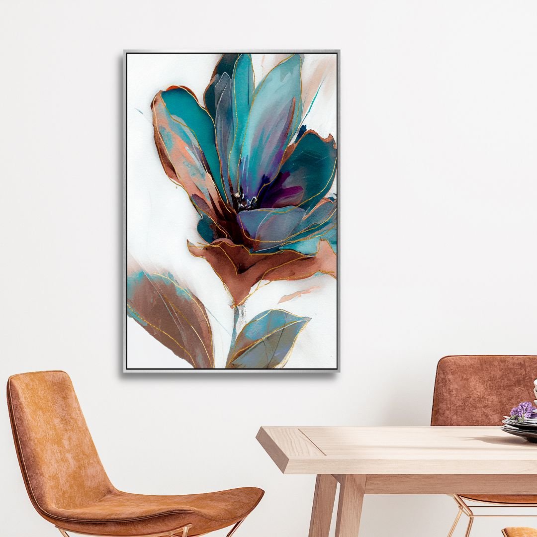 Blue Green Flowers Abstract Canvas Wall Art