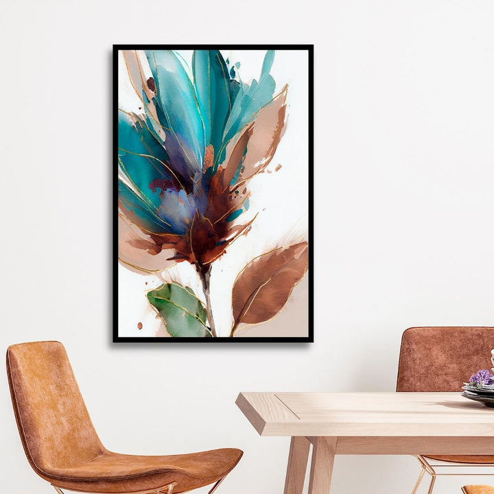 Blue Green Flowers Abstract Canvas Wall Art