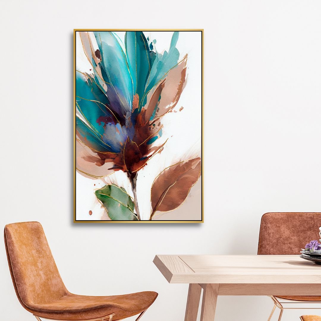 Blue Green Flowers Abstract Canvas Wall Art