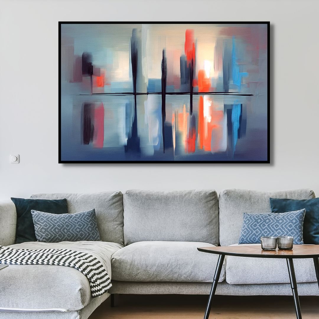 Blue, Orange, Red and Gray Abstract Art