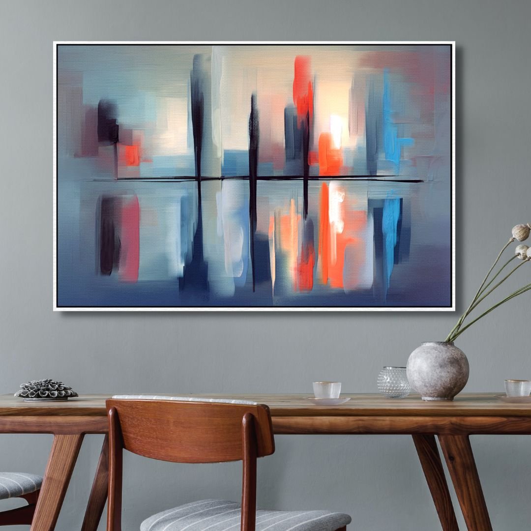 Blue, Orange, Red and Gray Abstract Art