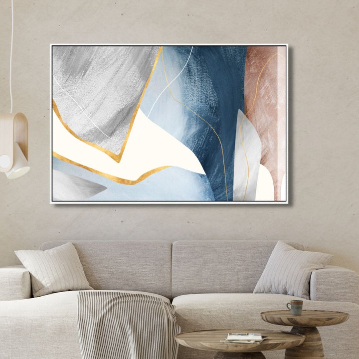 Blue, Pink, Gray and Gold Geometric Abstract Art