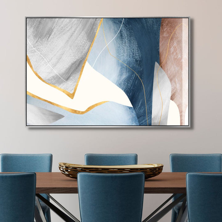 Blue, Pink, Gray and Gold Geometric Abstract Art