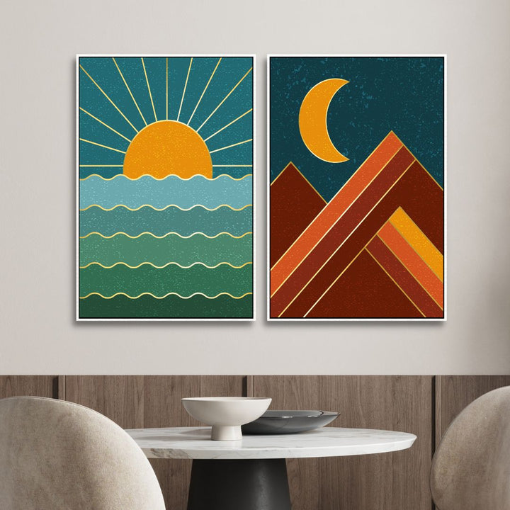 Boho Style Sun, Moon, Sea, Mountains Art