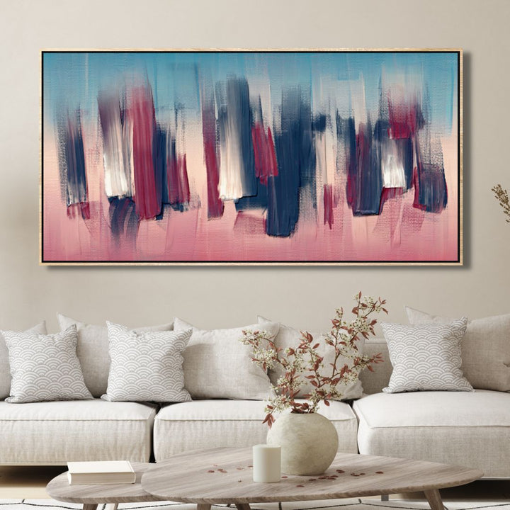 Burgundy and Denim Paint Strokes Abstract Canvas Art