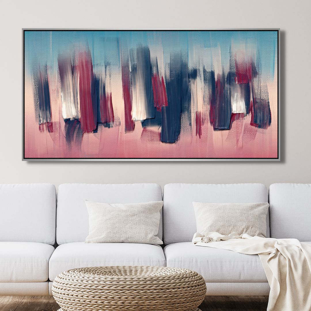 Burgundy and Denim Paint Strokes Abstract Canvas Art