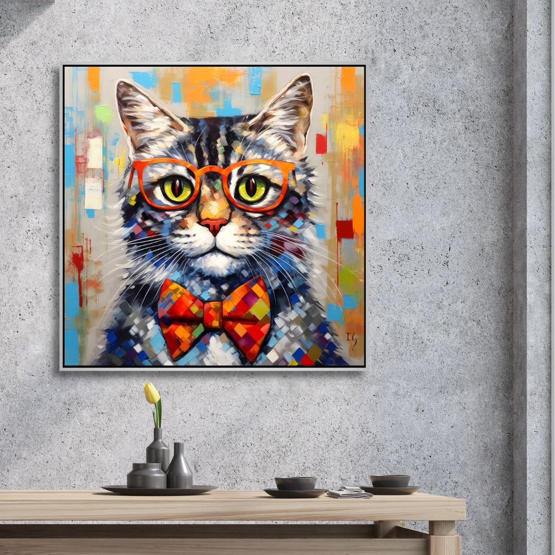 Cat with Glasses Canvas Art - Designity Art