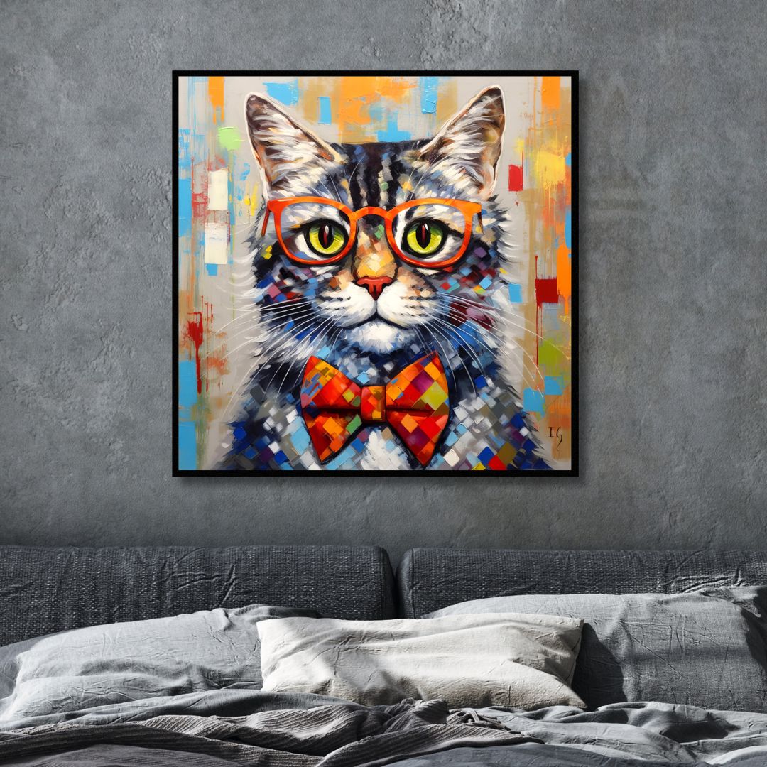 Cat with Glasses Canvas Art - Designity Art