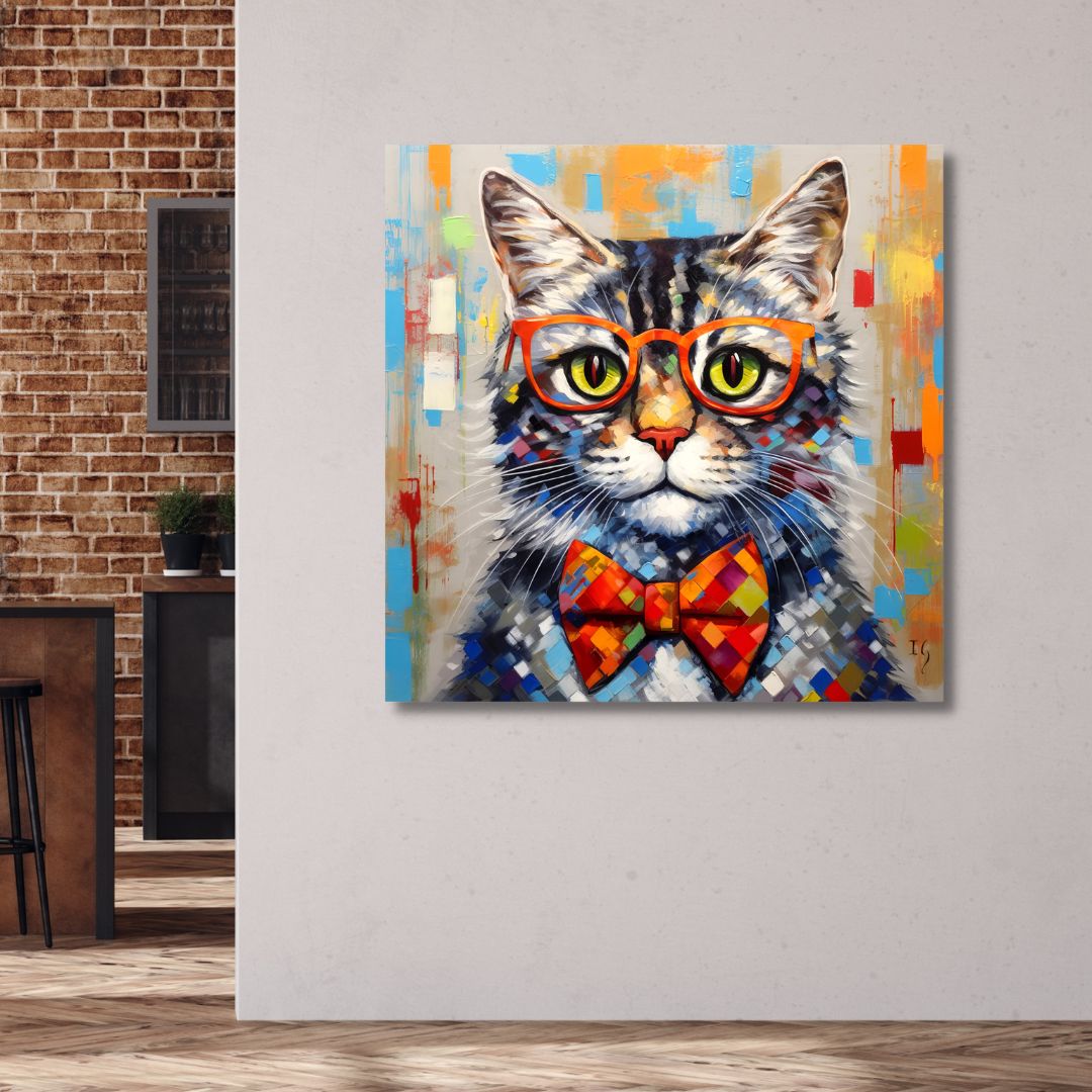 Cat with Glasses Canvas Art - Designity Art