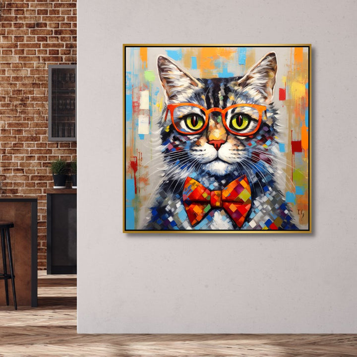 Cat with Glasses Canvas Art - Designity Art