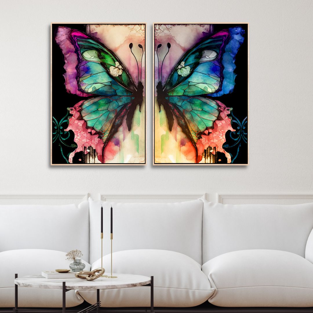 Colorful Butterflies Abstract Canvas Wall Art - Designity Art