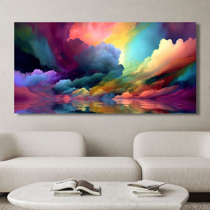 Colorful Clouds on Lake Abstract Canvas Wall Art - Designity Art