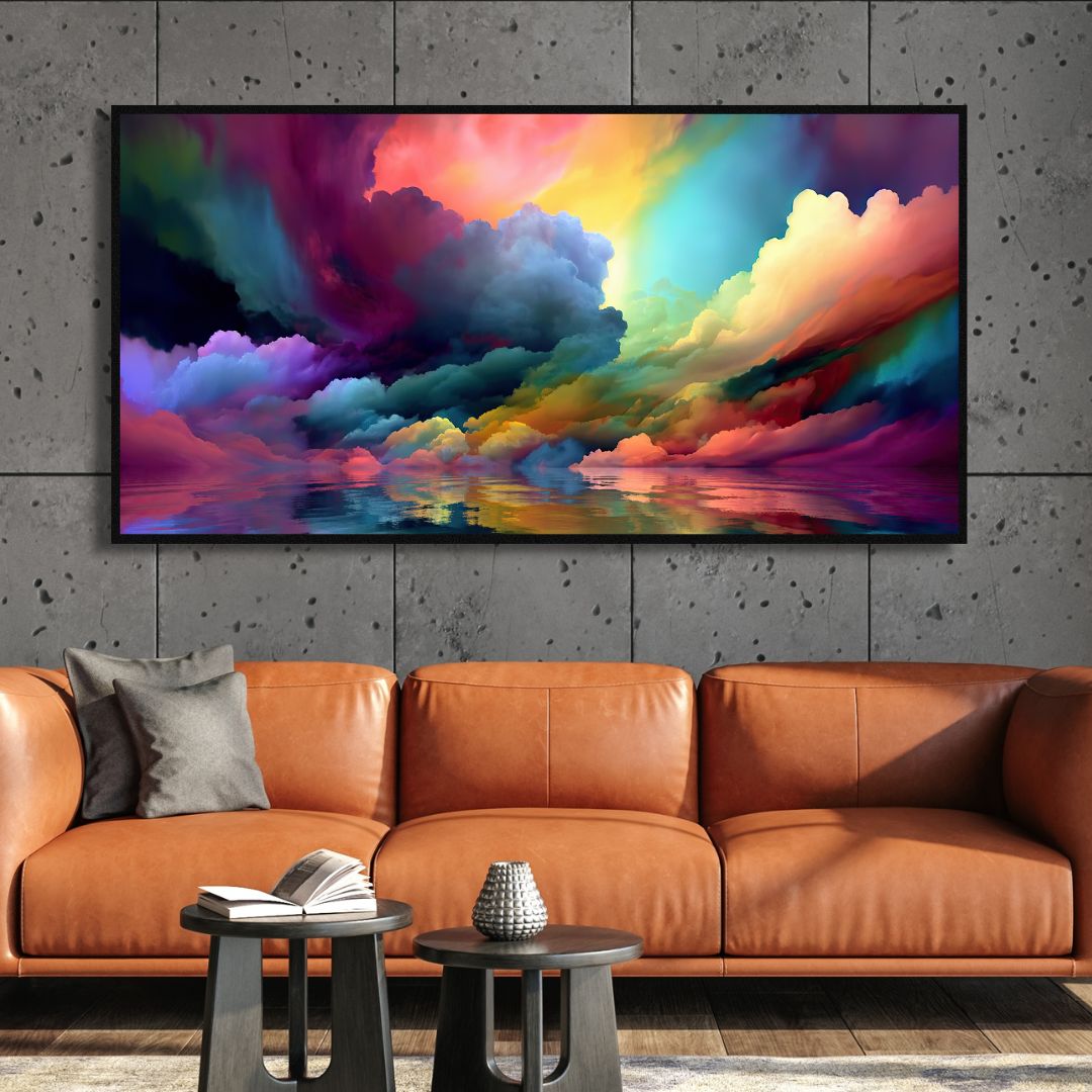 Colorful Clouds on Lake Abstract Canvas Wall Art - Designity Art