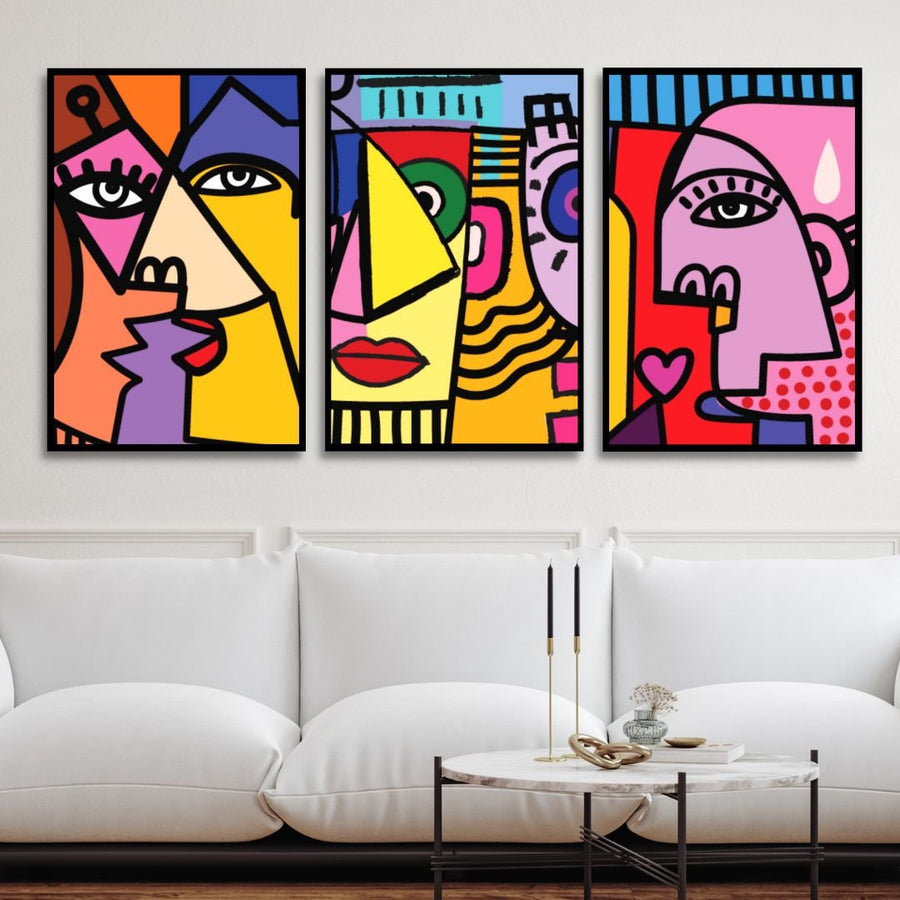 Colorful Cubism Style Abstract Faces Art - Designity Art