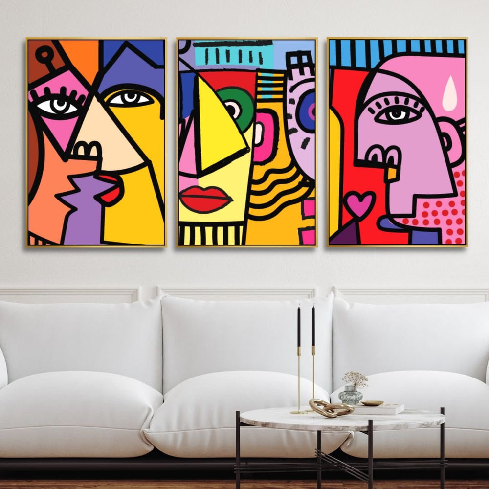 Colorful Cubism Style Abstract Faces Art - Designity Art