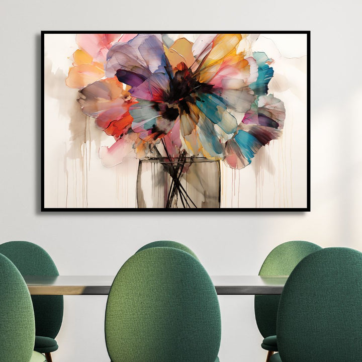 Colorful Flower Vase Abstract Canvas Wall Art - Designity Art