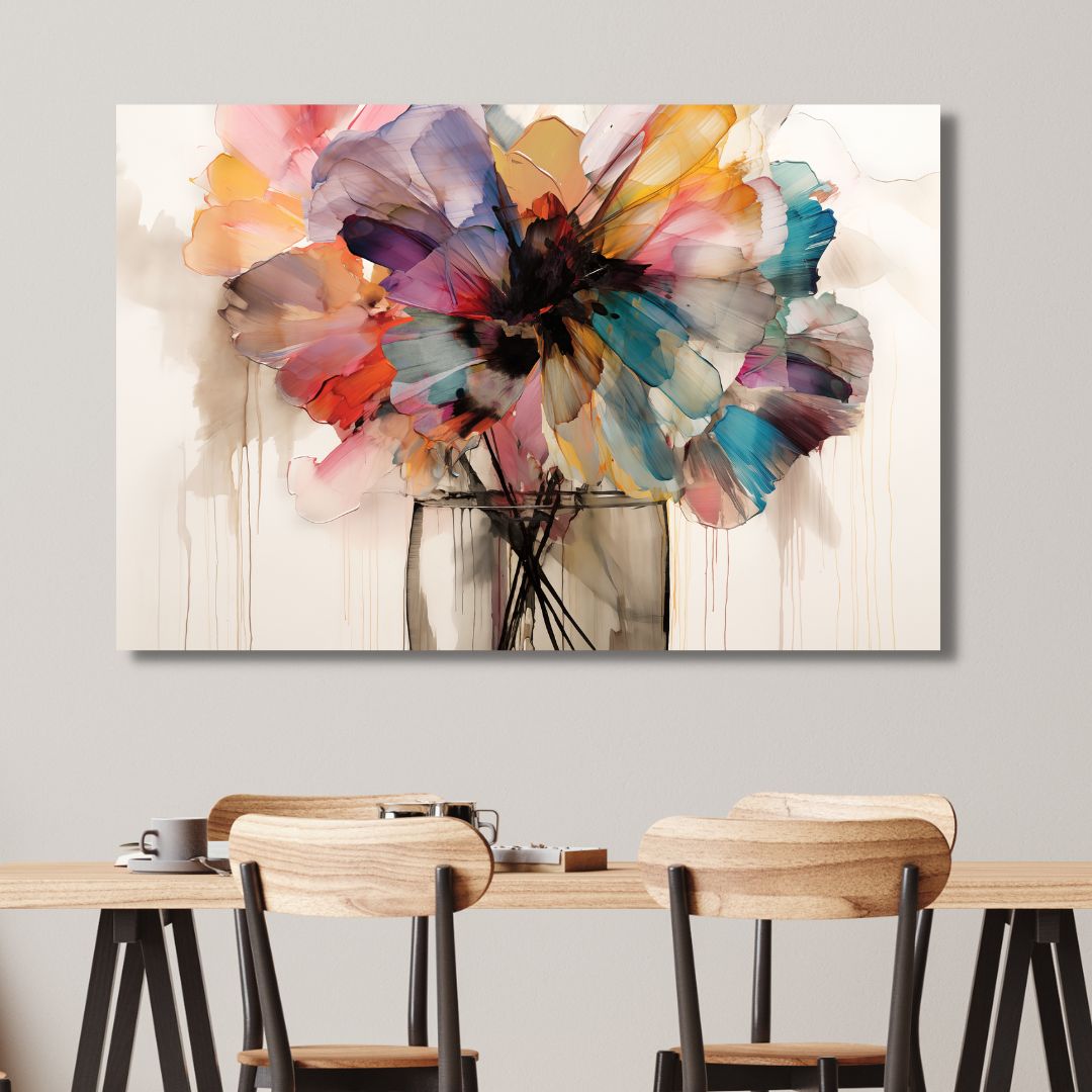 Colorful Flower Vase Abstract Canvas Wall Art - Designity Art