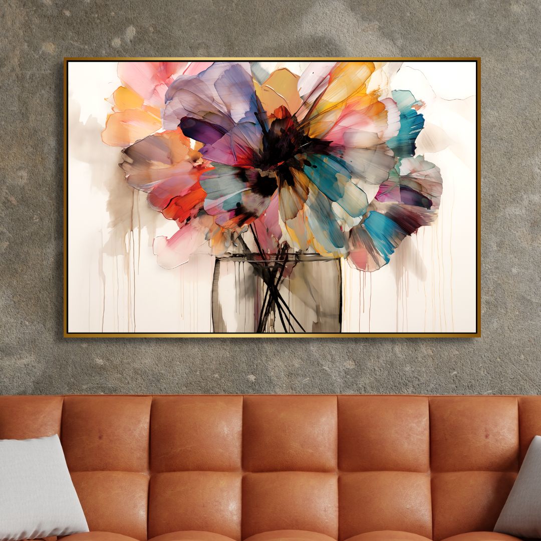 Colorful Flower Vase Abstract Canvas Wall Art - Designity Art