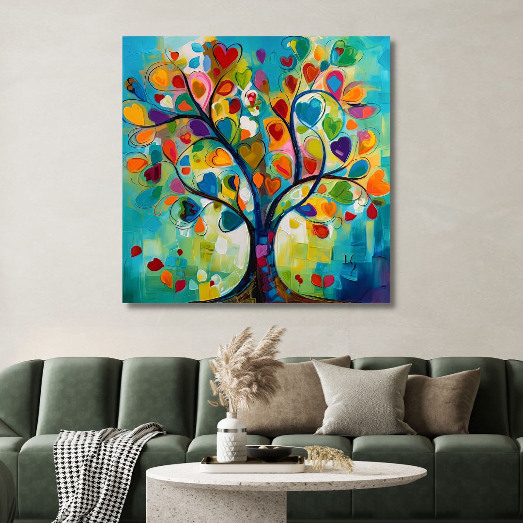 Colorful Tree of Love Canvas Art - Designity Art