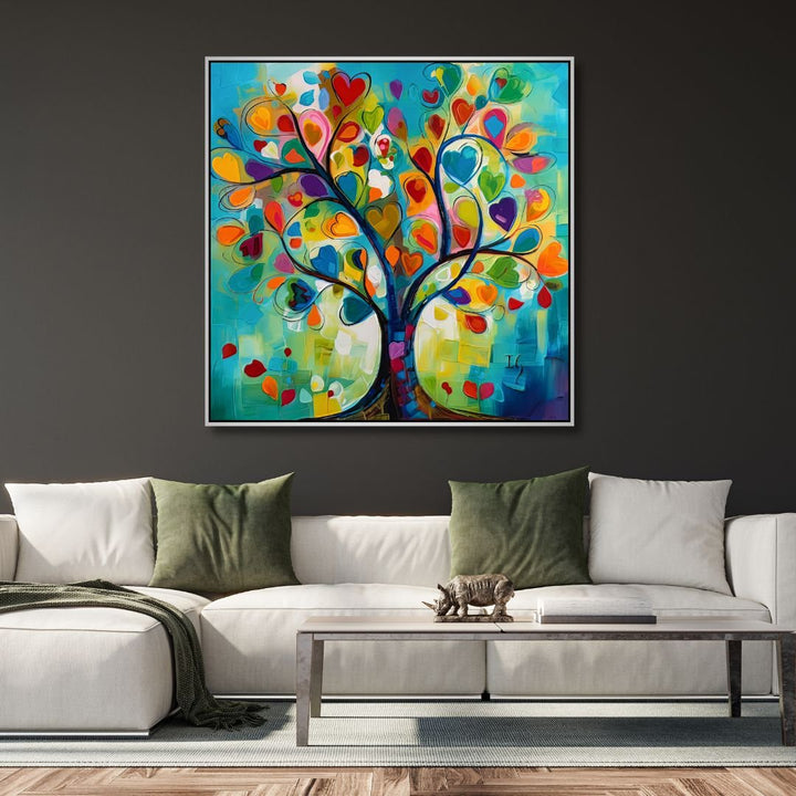 Colorful Tree of Love Canvas Art - Designity Art