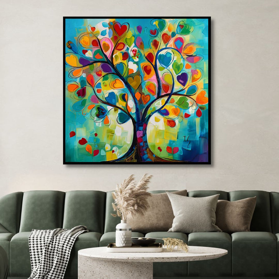 Colorful Tree of Love Canvas Art - Designity Art