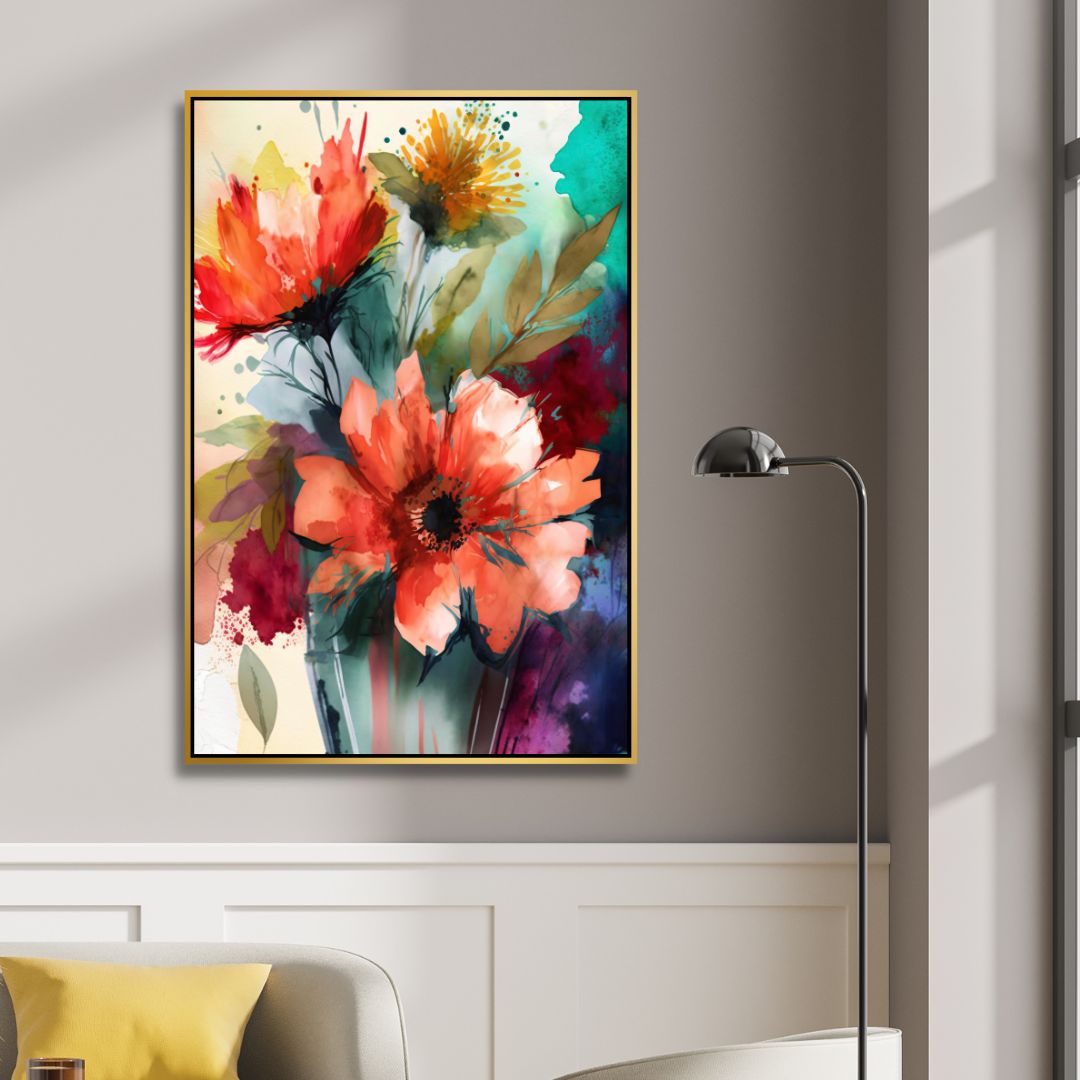 Colorful Watercolor Flowers Abstract Canvas Wall Art - Designity Art