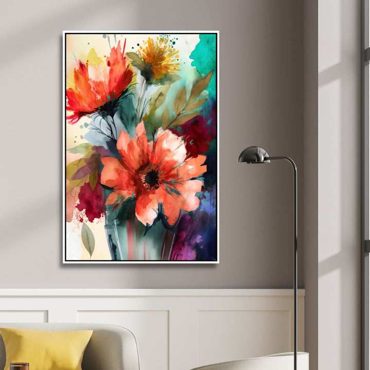 Colorful Watercolor Flowers Abstract Canvas Wall Art - Designity Art