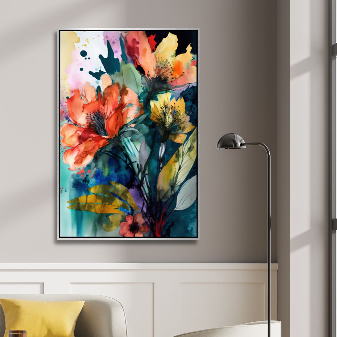 Colorful Watercolor Flowers Abstract Canvas Wall Art - Designity Art