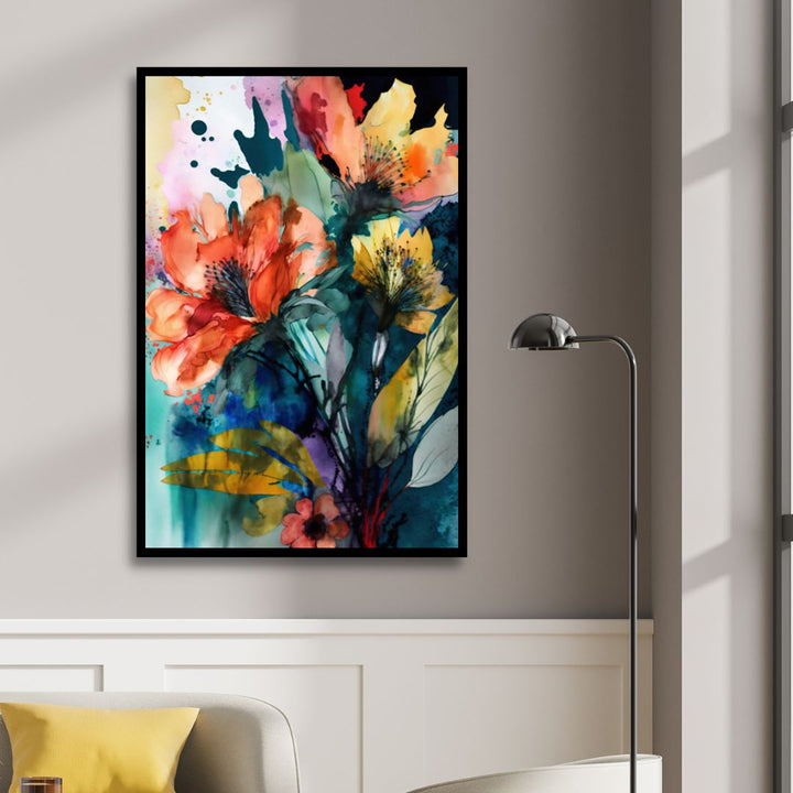 Colorful Watercolor Flowers Abstract Canvas Wall Art - Designity Art