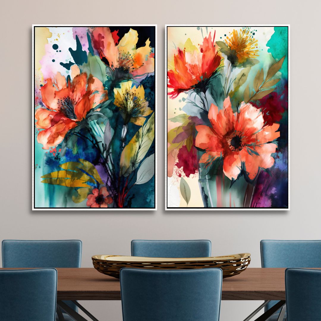 Colorful Watercolor Flowers Abstract Canvas Wall Art - Designity Art