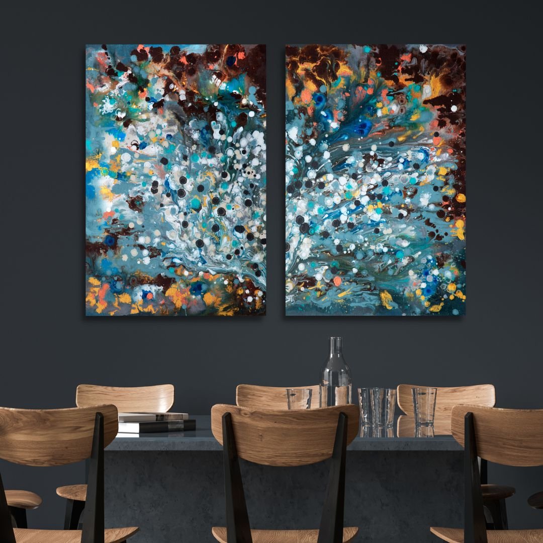 Contemporary Blue, Brown and Yellow Abstract Canvas Wall Art - Designity Art