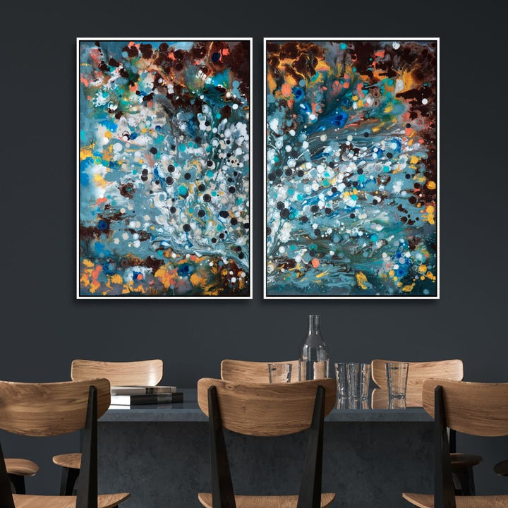 Contemporary Blue, Brown and Yellow Abstract Canvas Wall Art - Designity Art