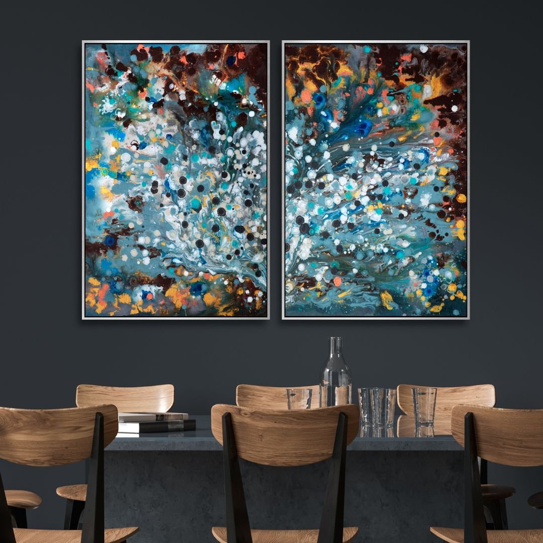 Contemporary Blue, Brown and Yellow Abstract Canvas Wall Art - Designity Art