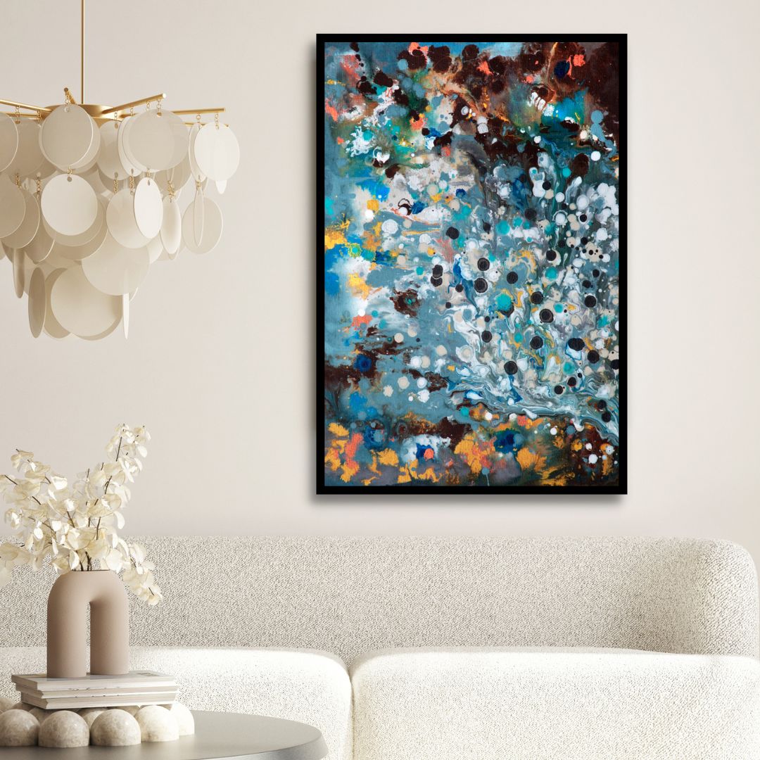 Contemporary Blue, Brown and Yellow Abstract Canvas Wall Art - Designity Art