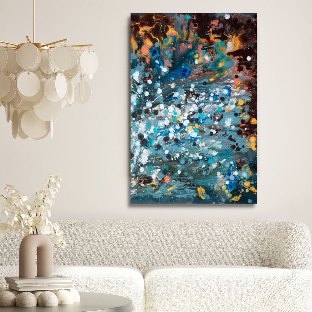 Contemporary Blue, Brown and Yellow Abstract Canvas Wall Art - Designity Art