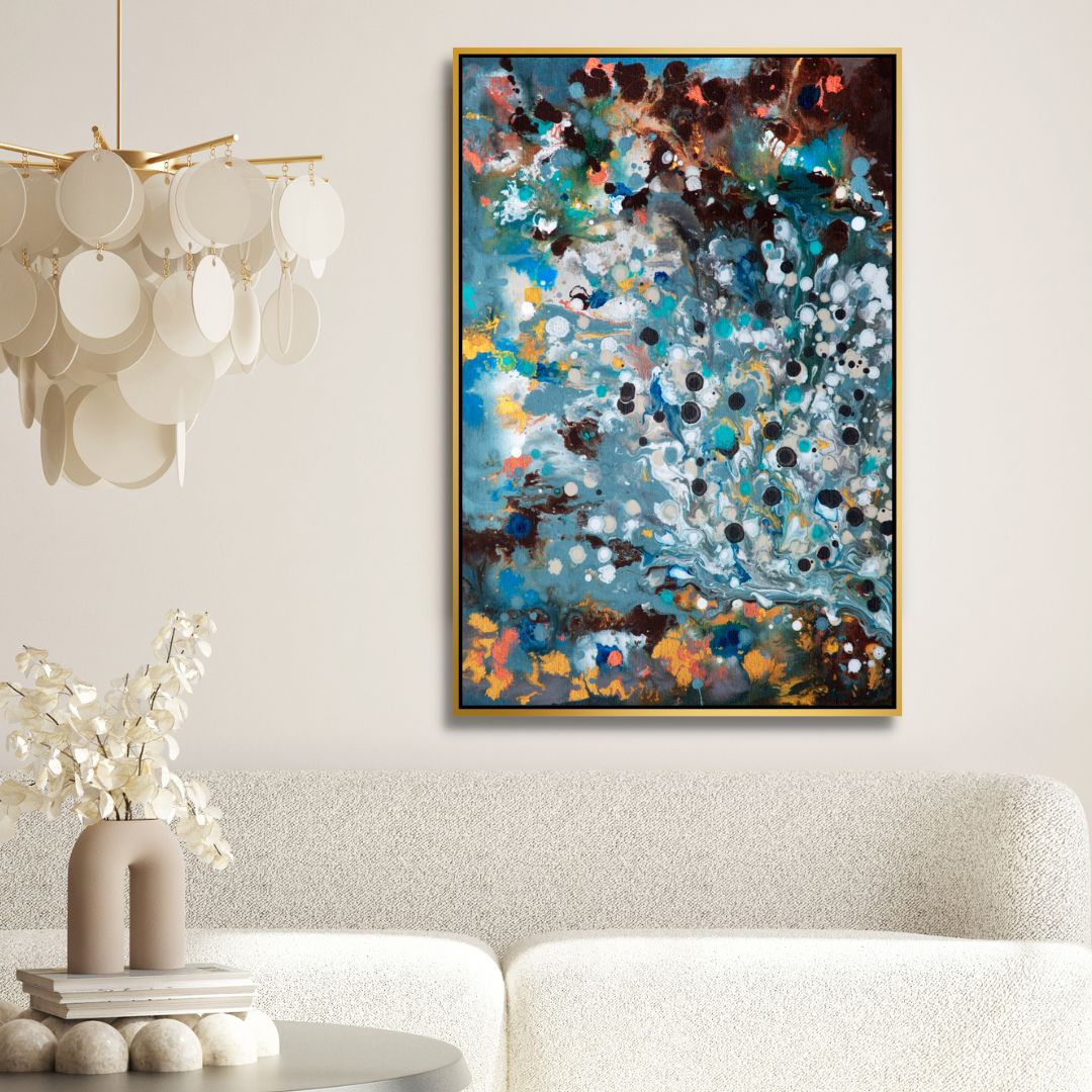 Contemporary Blue, Brown and Yellow Abstract Canvas Wall Art - Designity Art